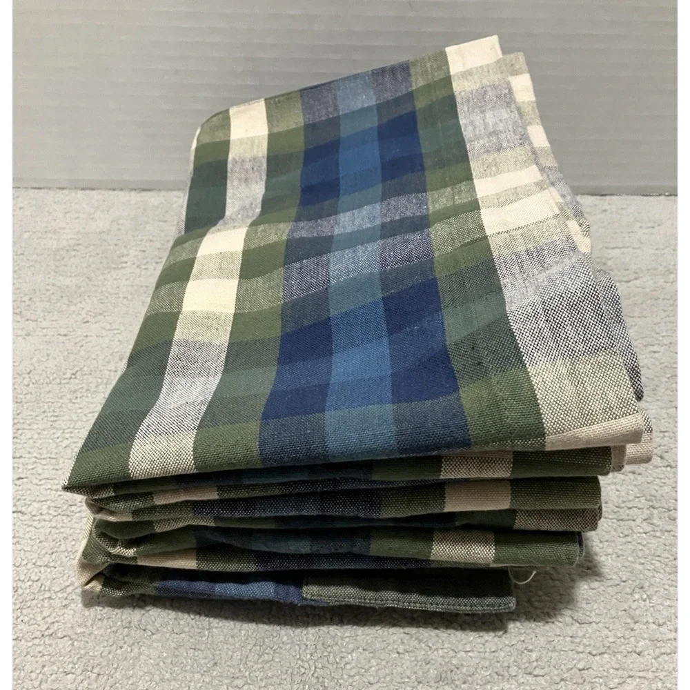 JCPenney Home Valance Bradley Stripe Plaid Valance Woven Cotton Blue Olive Green